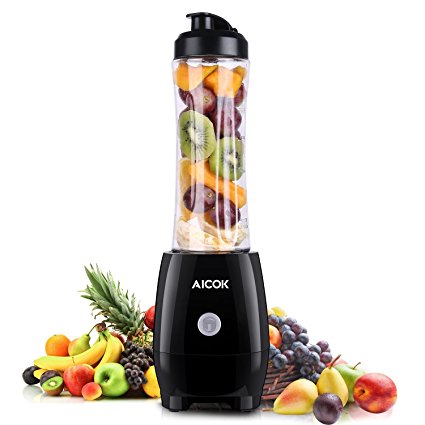 Blender, Aicok Smoothie Blender, Smoothie Maker 300W with 600mL BPA-Free Portable Bottle, Sip & Seal Lid, Compact Design for Juice, Milk Shake, Protein Shake