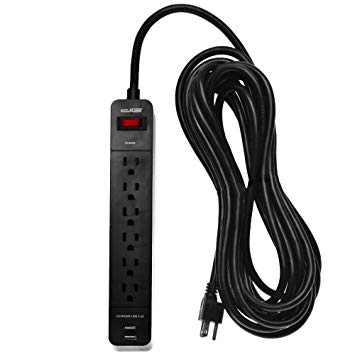 Digital Energy 6-Outlet   2 USB 1050 Joule Surge Protector Power Strip with 15-Ft Long Extension Cord, Black