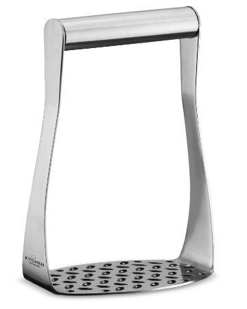 Ergonomic Stainless Steel Masher with Horizontal Handle for Potatoes, Vegetables and Fruits