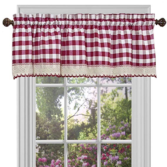 GoodGram Buffalo Check Plaid Gingham Custom Fit Window Curtain Treatments Assorted Colors, Styles & Sizes (Single 14 in. Valance, Burgundy)
