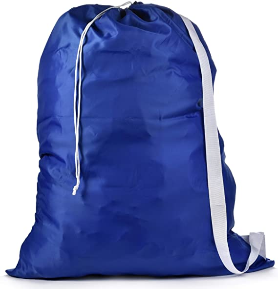 Shoulder Strap Laundry Bag - Drawstring Locking Closure, Durable Nylon Material, Large Capacity, Heavy Duty Stitching, Hands Free Carrying, Perfect for Laundromat or College Dorm. (Blue | 30" x 40")
