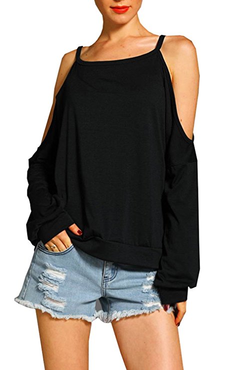 BBX Lephsnt Womens Sweatshirt Long Sleeve Top Cold Shoulder T Shirt Casual Blouse
