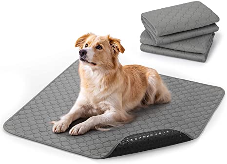 rabbitgoo Reusable Dog Pee Pads, 35” x 32” Large Washable Puppy Training Waterproof Pad Mat for Dogs, Absorbent Indoor Non-Skid Pet Pee Pad for Whelping, Potty, Training, Playpen Crate, 2 Pack, Large, Grey