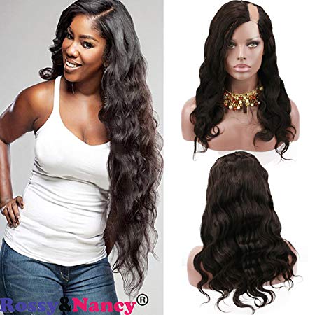 Rossy&Nancy Natural Looking 10A Brazilian Human Hair U Part Lace Front Wig with Baby Hair Natural Black Color for White Women 20inch