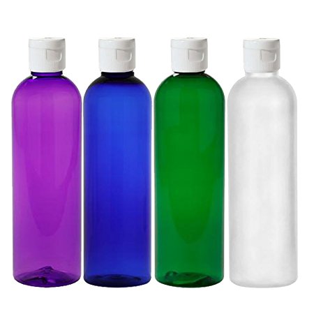 MoYo Natural Labs 4 oz Travel Bottle, Empty Travel Containers with Flip Caps, BPA Free PET Plastic Squeezable Toiletry/Cosmetic Bottle (4 pack, Psychedelic)