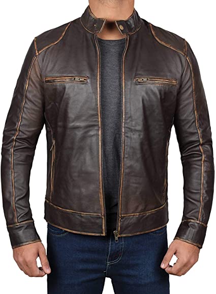 fjackets Brown Leather Jacket Men - Real Lambskin Mens Leather Jacket