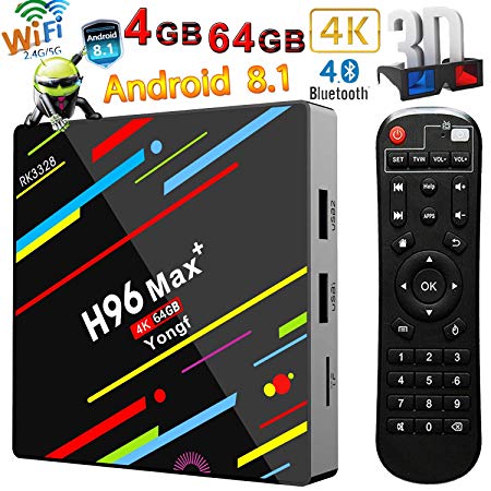 Android 8.1 TV Box, Yongf H96 MAX  Quad Core 4GB 64GB Smart TV Box RK3328 H.265 Support BT4.1 USB3.0 WIFI 3D 4K Full HD Steaming Media Player