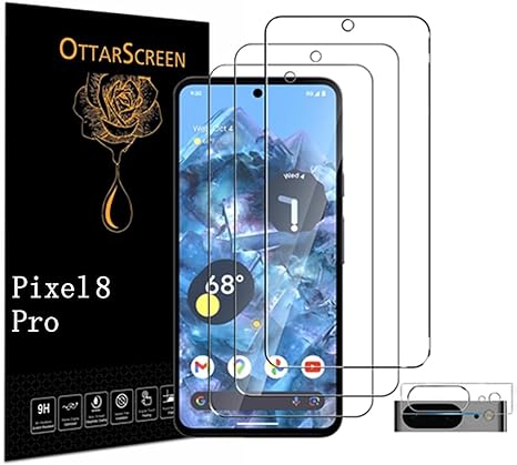 3 Pack for Google Pixel 8 Pro Screen Protector【3 1 Pack】 1 Pack Tempered Glass Camera Lens Protector, Compatible Fingerprint, Easy Installation, 9H Hardness Tempered Glass Screen Protector for Google Pixel 8 Pro Screen Protector 5g