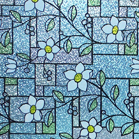 DUOFIRE Stained Glass Window Film Color Flower Pattern Privacy Window Film Decorative Glass Film No Glue Anti-UV Window Sticker Non Adhesive For Bathroom Bedroom Living Room 35.4in. x 78.7in. DP003-1