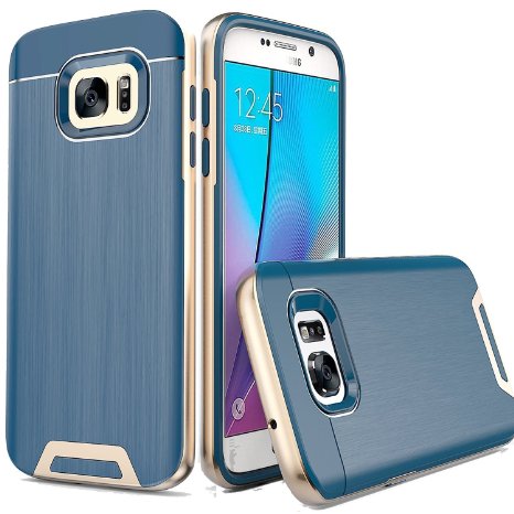 Galaxy S7 Case -- Artech 21 [Dalls Lazer Series] Slim Dual Layers [ Shockproof ] [Drop Proof ] Textured Pattern Anti-Slip Protective Cover Case For Samsung Galaxy S7 -- [Navy/Gold]