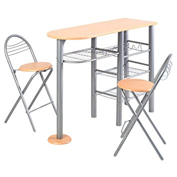 Giantex Pub Dining Set Counter Height 3 Piece Table and Chairs Set Breakfast Kitchen