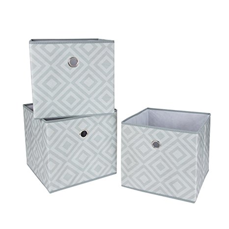 SbS Collapsible Foldable Fabric Storage Boxes, Cubes, Bins, Baskets. Gray Diamond pattern (3 Pack). Each Storage Bin Measures 11 inches on all sides