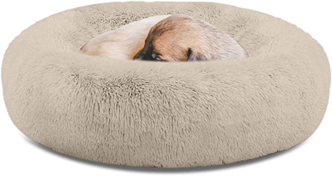 SAVFOX Calming Dog Bed, Anti Anxiety Dog Bed, Plush Donut Dog Bed for Small Dogs, Medium, Large & X-Large, Soft Fuzzy Comfy Dog Bed in Faux Fur, Cuddler Pet Bed, Washable, Multiple Sizes XS-XL