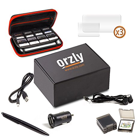 2DSXL Accessories, Orzly Ultimate Starter Pack for New Nintendo 2DS XL (Bundle includes: Car Charger / USB Charging Cable / RED Stripe Edition Console Case & more... (See full description for details)