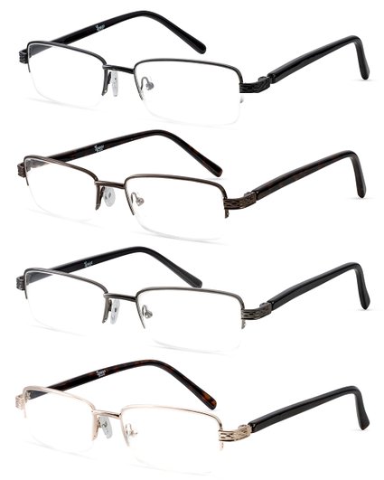 Specs Mens Half Rimmed Reading Glasses, Value Pack, All Magnification Strengths