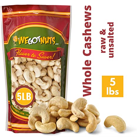 Cashews, Whole, Raw, 320, Bulk Nuts - We Got Nuts (5 LBS.)