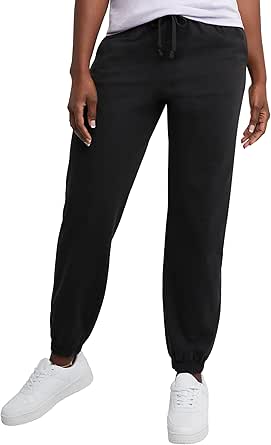 Hanes Womens Essential Jogger Pants, Drawstring Sweatpants For Women, 100% Cotton Jersey, 29