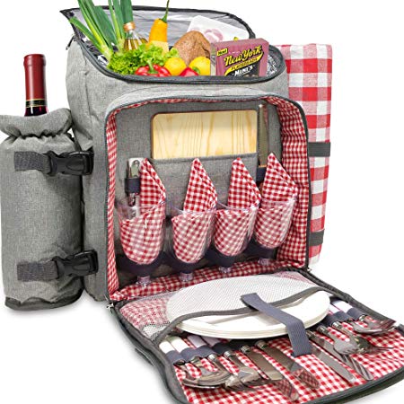 Nature Gear XL Picnic Backpack - Classic 4 Person Insulated Design - Waterproof Blanket and Full Cutlery Set (4 Person)