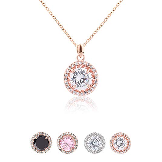 Jardme Rose Gold Adjustable CZ Chain Round Pendant Necklace with A Gift Bag