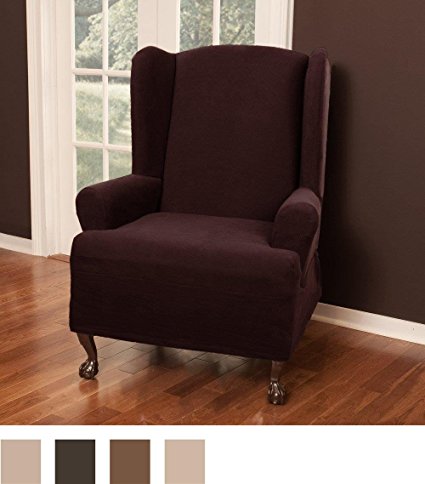 Maytex Pixel Stretch 1-Piece Slipcover Wing Chair, Wine