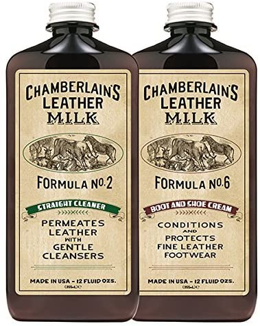 Leather Milk Leather Boot & Shoe Clean and Condition Kit (2 Bottle Set) - Straight Cleaner No. 2 | Boot & Shoe Cream No. 6 - All-Natural, Non-Toxic. Made in USA. Polish Pads Included.