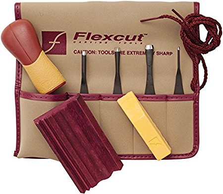 Flexcut Carving Tools, Printmaking Set, 4 Carving Blades an Quick-Connect ABS Handle Included, 5-Piece Set (SK130)