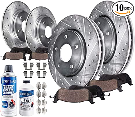Detroit Axle - 275mm Front and Rear Disc Brake Kit - 4 Cylinders w/o 3rd Row Seat Replacement for 2006-2012 Toyota Rav4; 2013-2018 Rav4 Rotors (Drilled and Slotted) Ceramic Brake Pads