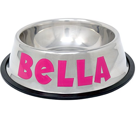 GPET Personalized Dog Bowl –Customizable Pet Name 3D Print Design 32 Oz Stainless Steel Bowls With Anti-Skid Rubber Base for Food or Water Perfect Dish for Dog Puppy Cat and Kitten