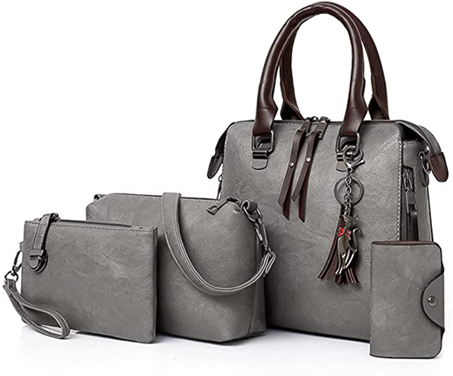 Handbags for Women, JOSEKO Lady Fashion Top Handle Tote Bag Tassel PU Leather Shoulder Bags Satchel 4pcs Purse Set