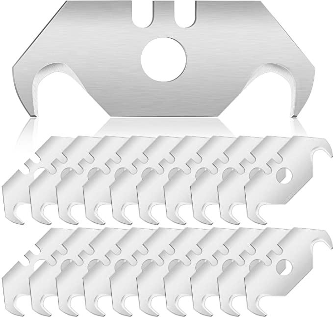 Utility Hook Blades Steel Hook Razor Blades Knife Blades for Roofing and Carpet with Plastic Box (30)