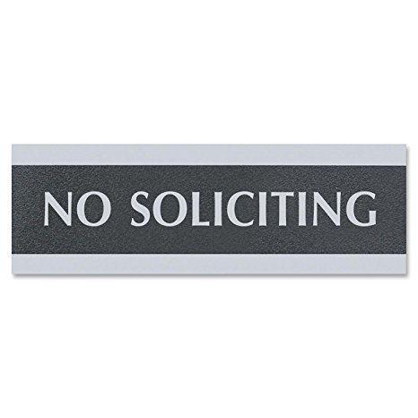 Headline Sign Century Series "No Soliciting" Sign, 3X9, Black/Silver (4758)