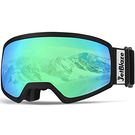 JetBlaze Ski Goggles, OTG Anti-Fog Snow Goggles, UV Protection Spherical Snowboard Goggles for Men Women Youth Adult