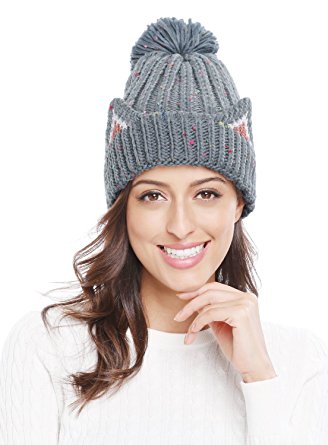 Bellady Women's Pom Pom Fleece Lined Knitted Beanie Hat Skull Cap