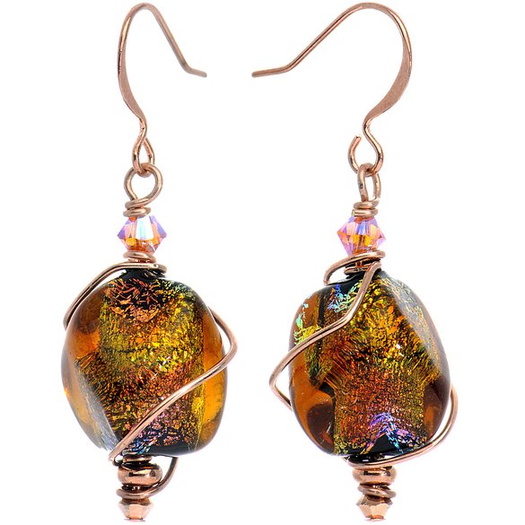 Body Candy Spiral Dichroic Glass Dangle Earrings Created with Swarovski Crystals