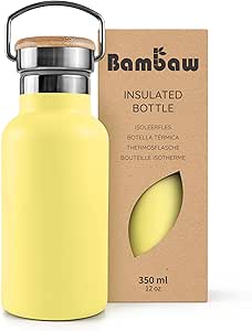 Bambaw Thermo Water Bottle 12 oz, Yellow Water Bottle, Insulated Water Bottle with Handle, Stainless Steel Water Bottle for School, BPA Free Water Bottle Screw Top, Metal Water Bottle – Yellow Beam