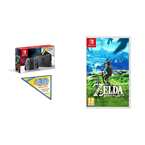 Nintendo Switch (Grey) with £30 Nintendo E-shop Credit & The Legend of Zelda: Breath of the Wild