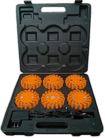 RPF16LM6 CASE OF 6 AMBER RECHARGEABLE 9-FUNCTIONS PORTABLE 16 LED POWER FLARE POWER-MARKERS ROADSIDE EMERGENCY MAGNETIC