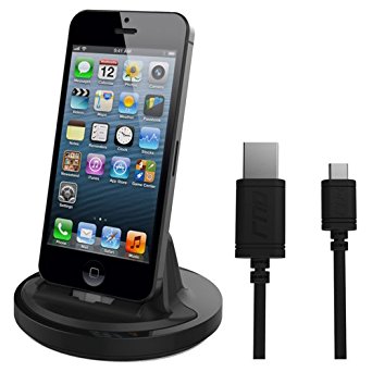 RND Apple Certified Lightning to USB dock for the iPhone (6 / 6 Plus / 6S/ 6S Plus/ 5 / 5S / 5C) or iPod Touch Data Sync and Charge 8-Pin Dock. Compatible with some phone cases. (Black)