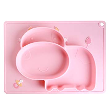 [Lovely Bright Pink] Baby Feeding Mat, A Cute Little Silicone Placemat with Non Slip Suction Bottom for Baby Self-Feeding