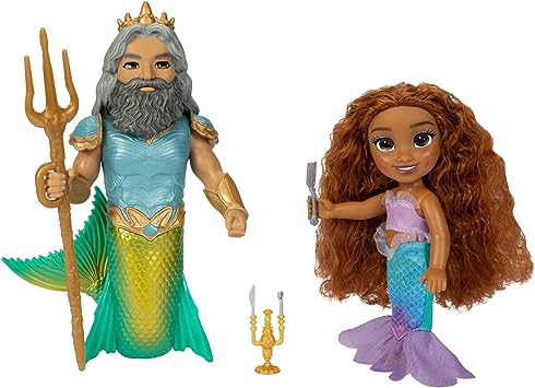 Disney The Little Mermaid Ariel Doll and King Triton Petite Gift Set, 6 Inches Tall with Dinglehopper, Candelabra and King Triton’s Trident Accessory Toys