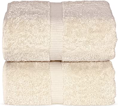 Indulge Linen 100% Cotton Premium Turkish Highly Absorbent Towels - 35 x 70 inches (Beige, Set of 2)
