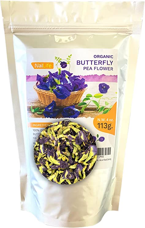 Organic Butterfly Pea Flowers Premium Whole Flowers 4 oz. (113 g.) for Drinks or Food Coloring