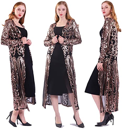 Women's Sequin Cardigan Summer Cover Up Dress Glitter Sparkle Open Front Coat Dresses Duster for Evening Prom