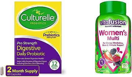 Culturelle Pro Strength Daily Probiotic & Vitafusion Womens Multivitamin Gummies, Berry Flavored Daily Vitamins for Women with Vitamins A, C, D, E, B-6 and B-12, 150 Count