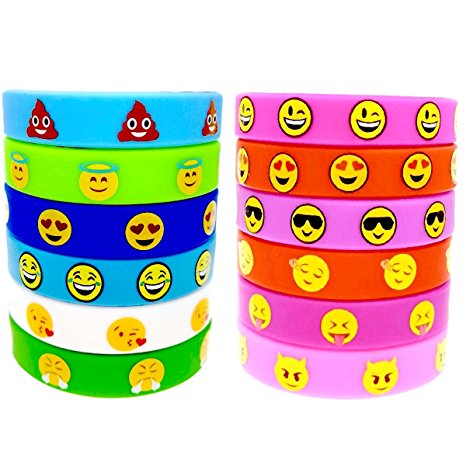 O'Hill 48 Pack Emoji Emoticons Silicone Wristbands Bracelets Kids Birthday Party Supplies Favors Prize Rewards, Kids Size