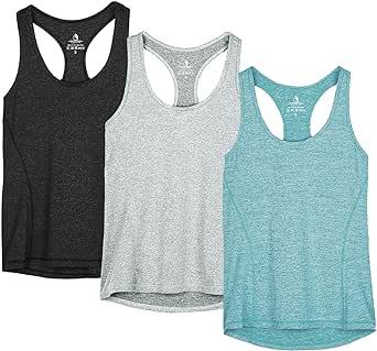 icyzone Damen Sporttop Yoga Tank Top Ringerrücken Oberteil Laufen Fitness Funktions Shirt, 3er Pack