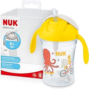 NUK Polypropylen (PP) Motion Cup Trinklernbecher | 230ml | auslaufsicherer, weicher Strohhalm | ergonomisch geformte Griffe | 8  Monate | BPA frei | Gelb