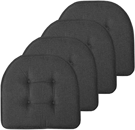 Sweet Home Collection Chair Cushion Memory Foam Pads Tufted Slip Non Skid Rubber Back U-Shaped 17" x 16" Seat Cover, 4 Pack, Charcoal Gray