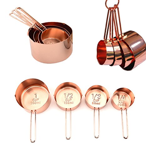Copper Stainless Steel Measuring Cups, Set of 4 - Gorgeous & Heavy Duty, Mirror Polished, Ideal For All Ingredients