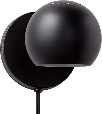 Rivet Mid Century Modern Wall Mounted Plug-In Sconce, 7.25"H, Matte Black